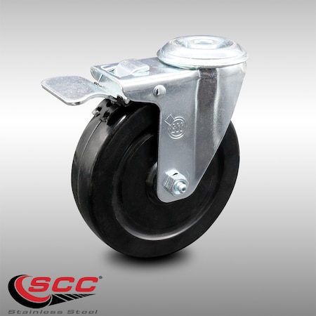 Service Caster 5 Inch SS Hard Rubber Wheel Swivel Bolt Hole Caster with Total Lock Brake SCC SCC-SSBHTTL20S514-HRS